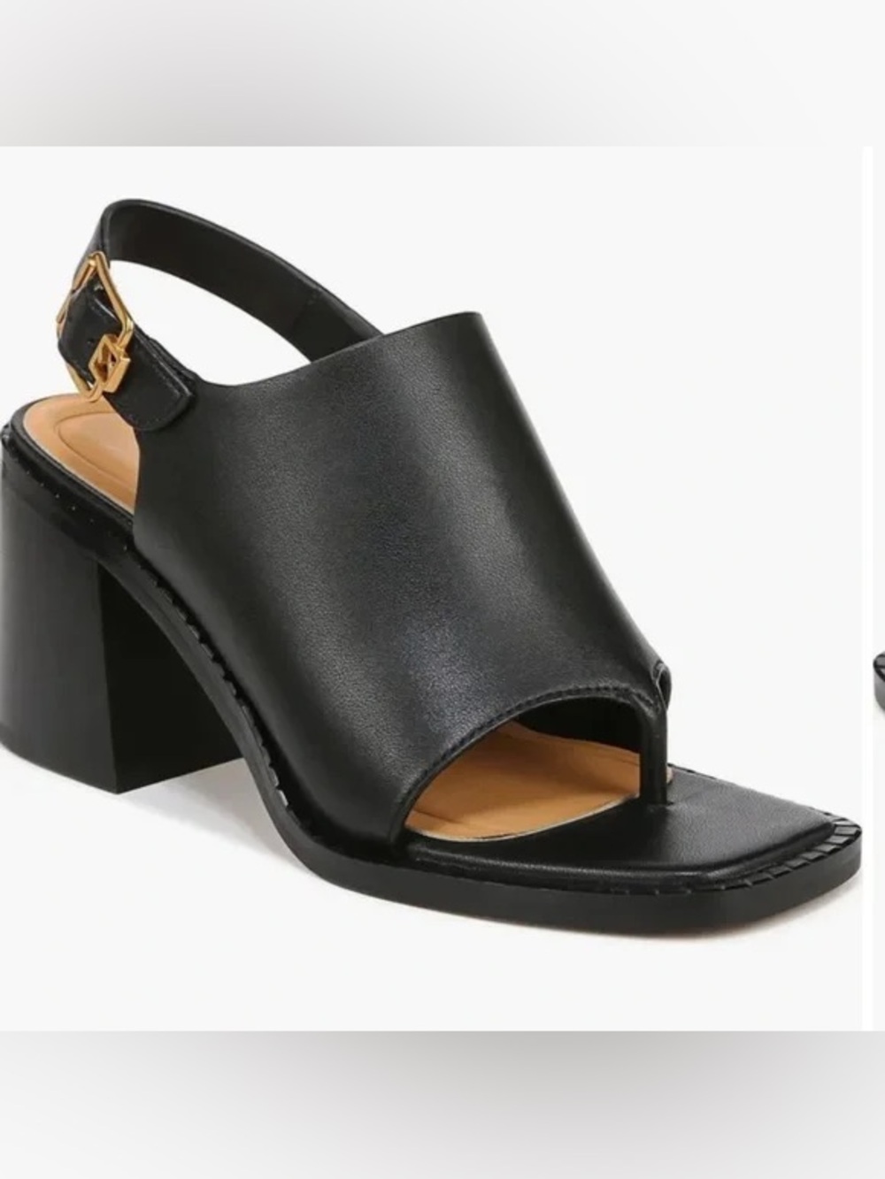 Franco Sarto Black Leather Sling-Back Toe-Loop Sandals